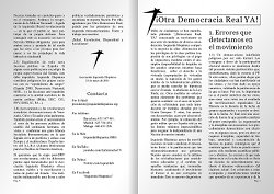 Folleto A4 plegado a doble cara con 4 páginas en total sobre la postura de IH con respecto al 15m, Democracia Real Ya y AcampadaSol