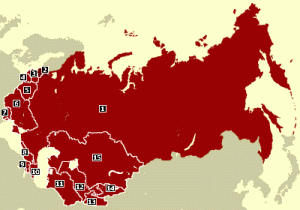 Mapa con las regiones de la Unión Soviética